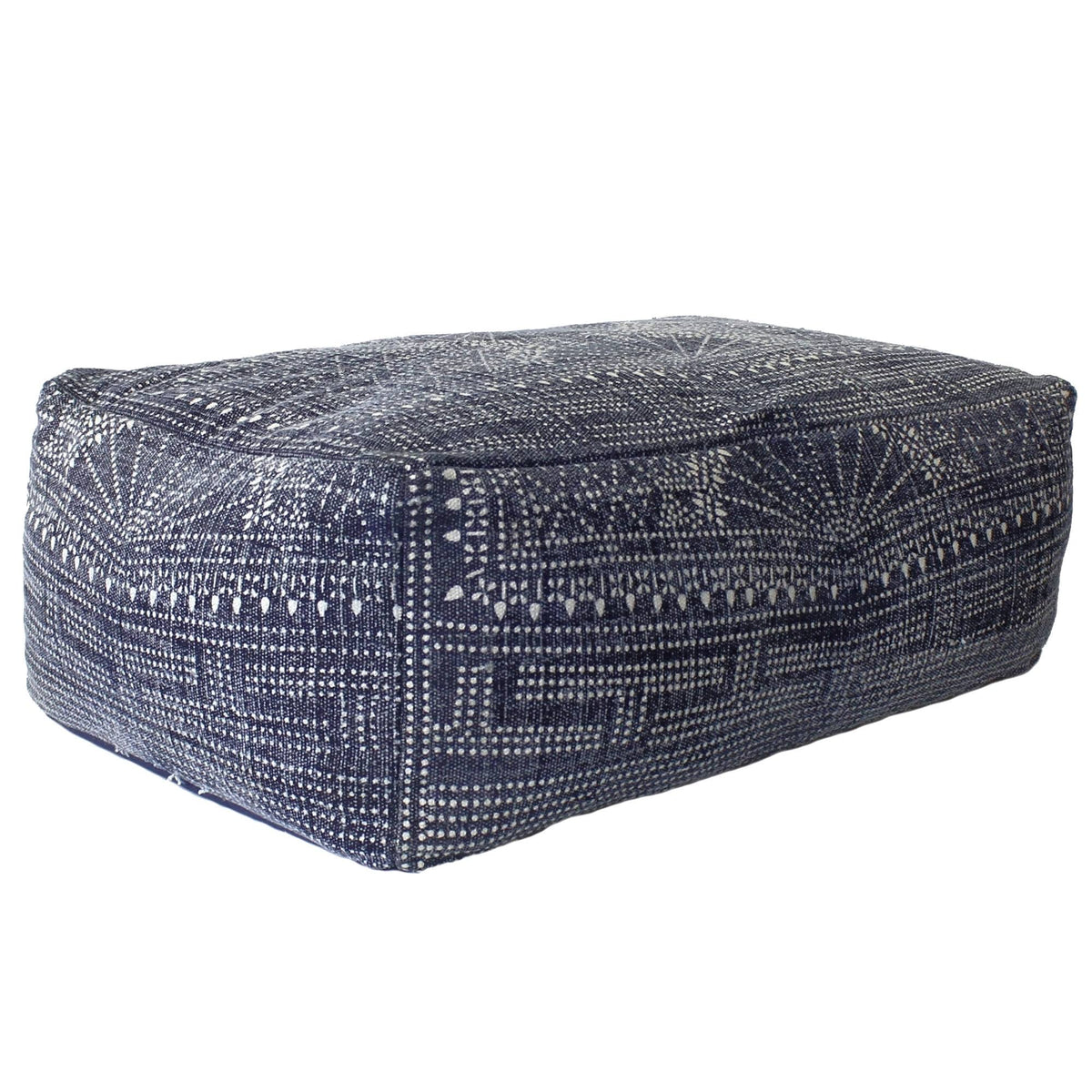 Blue Batik Print Rectangular Pouf V6664