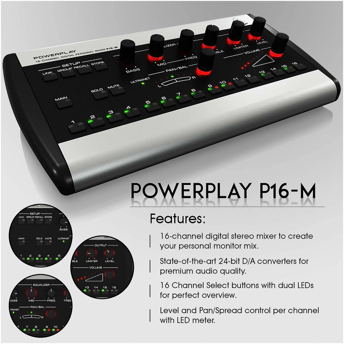 16-Channel Personal Digital Mixer with Closed-Back Headphones A57154