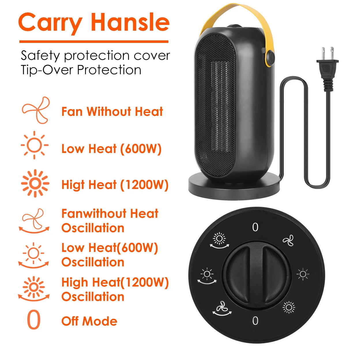1200W PTC Ceramic Oscillating Space Heater O71963
