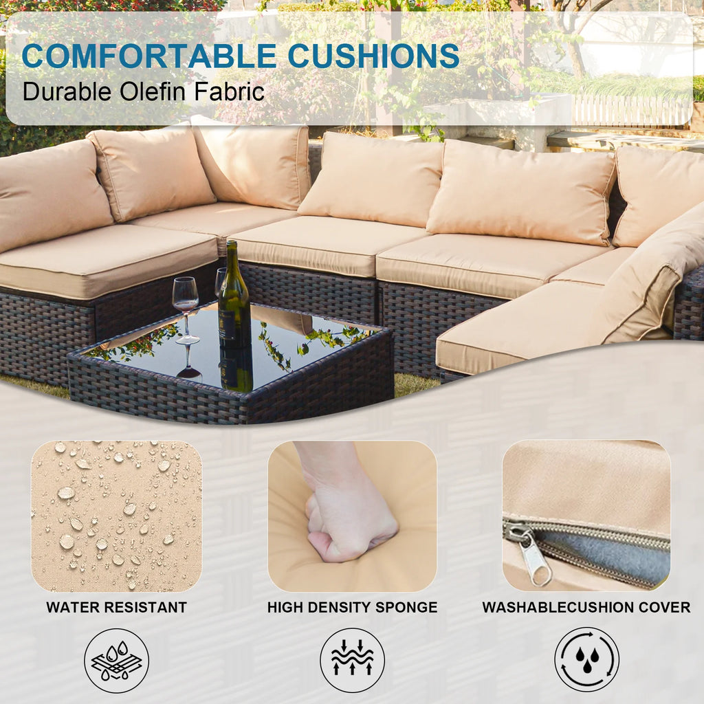 11 PCS Black Wicker Patio Furniture Set with Fire Pit Table J311