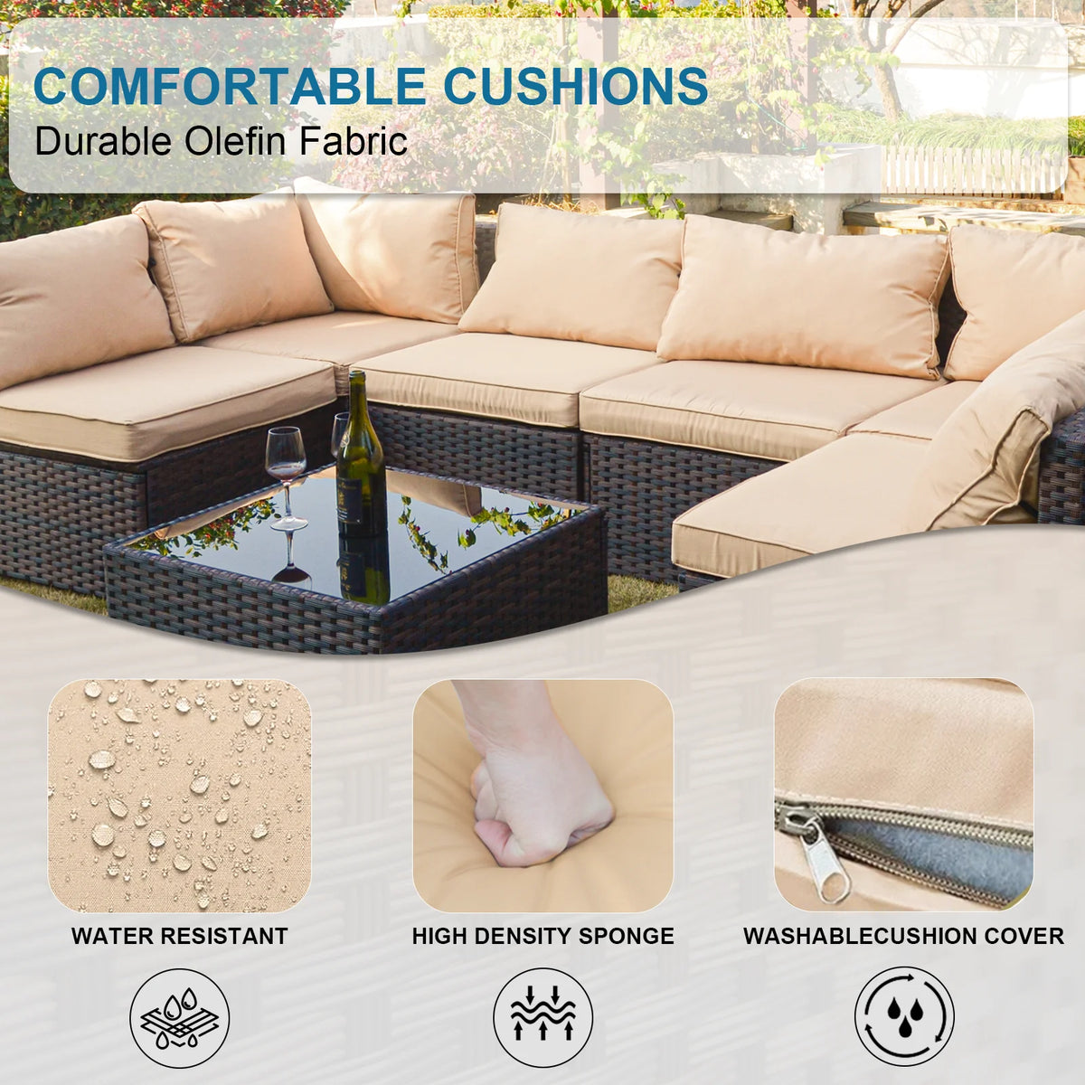 11 PCS Black Wicker Patio Furniture Set with Fire Pit Table J311