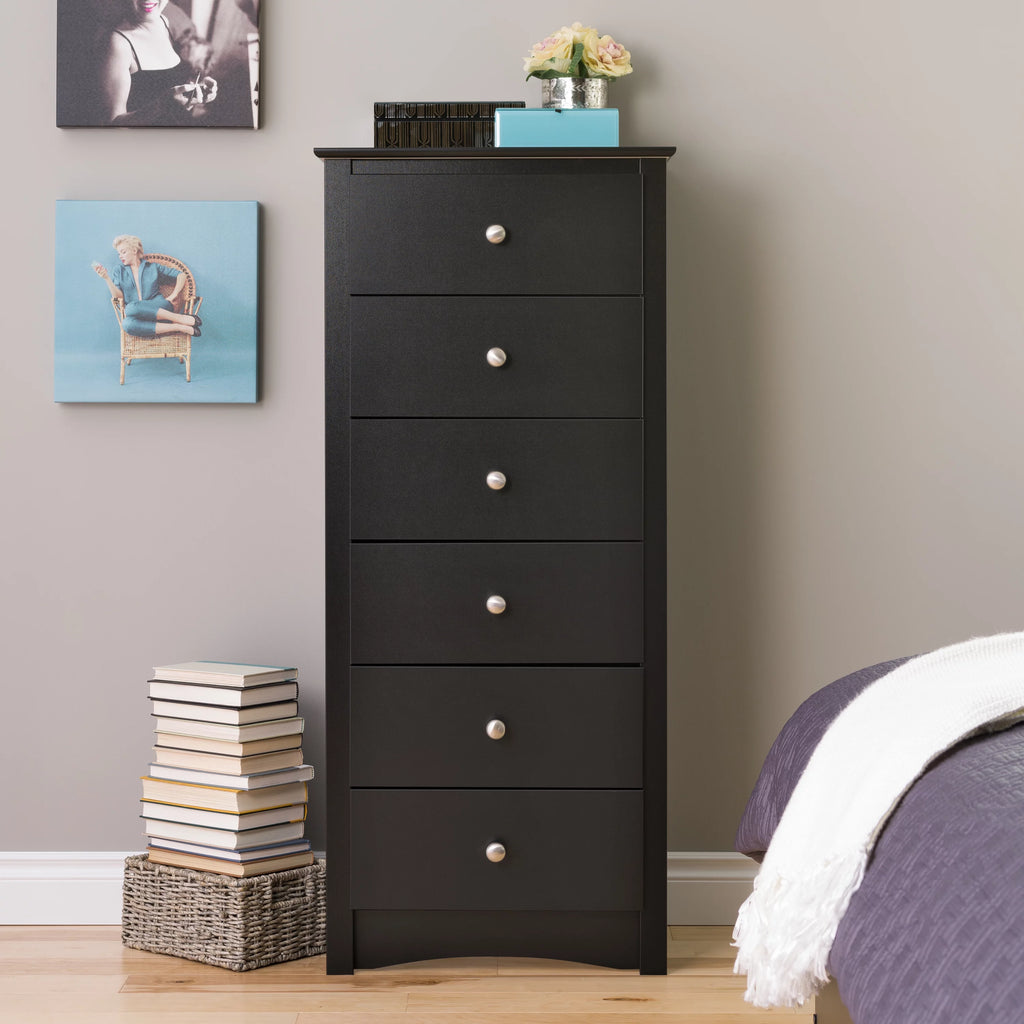 Black 6 Drawer Wooden Dresser A1594