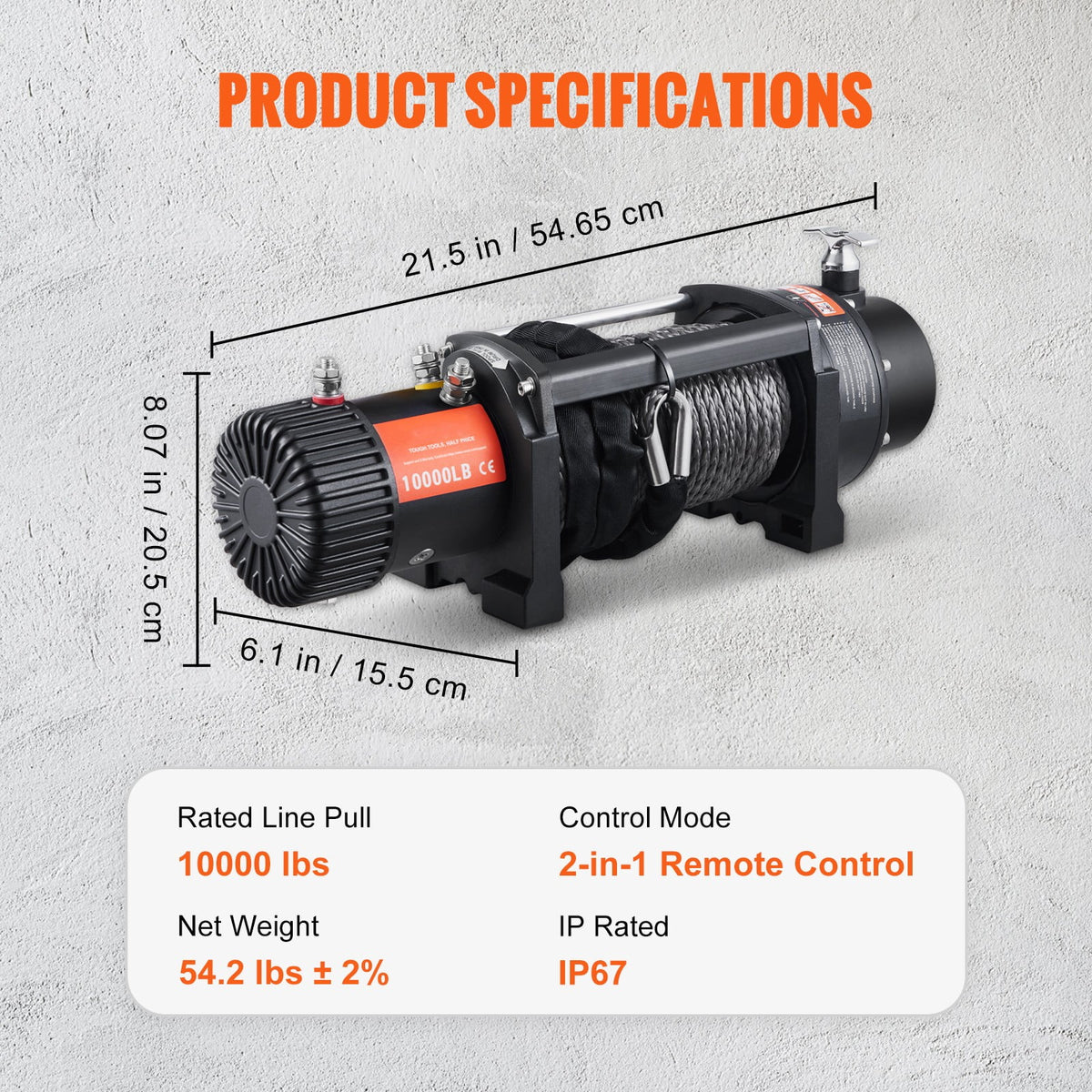 12V 10,000 lb Nylon Rope Winch with Wireless Remote B82039