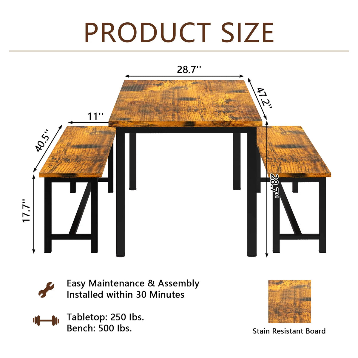Dining Table Set with Two Benches N978