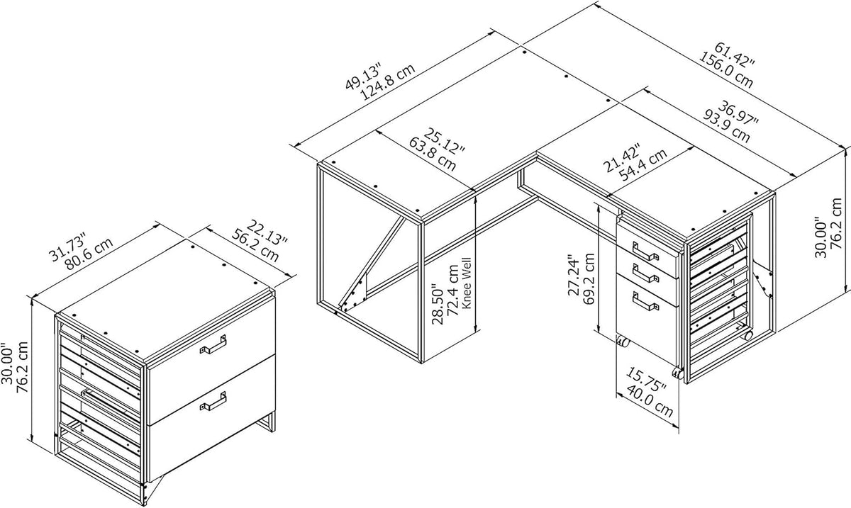 Rustic Gray L Shaped Industrial Desk with File Cabinets X16750