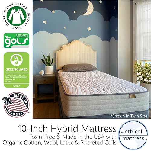 10" Hybrid Mattress with Organic Cotton, Wool, Latex & Pocketed Coils - Queen Size V9152