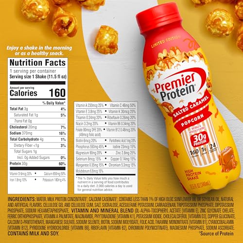 12 Pack 11.5 fl oz Salted Caramel Popcorn Protein Shake L3076