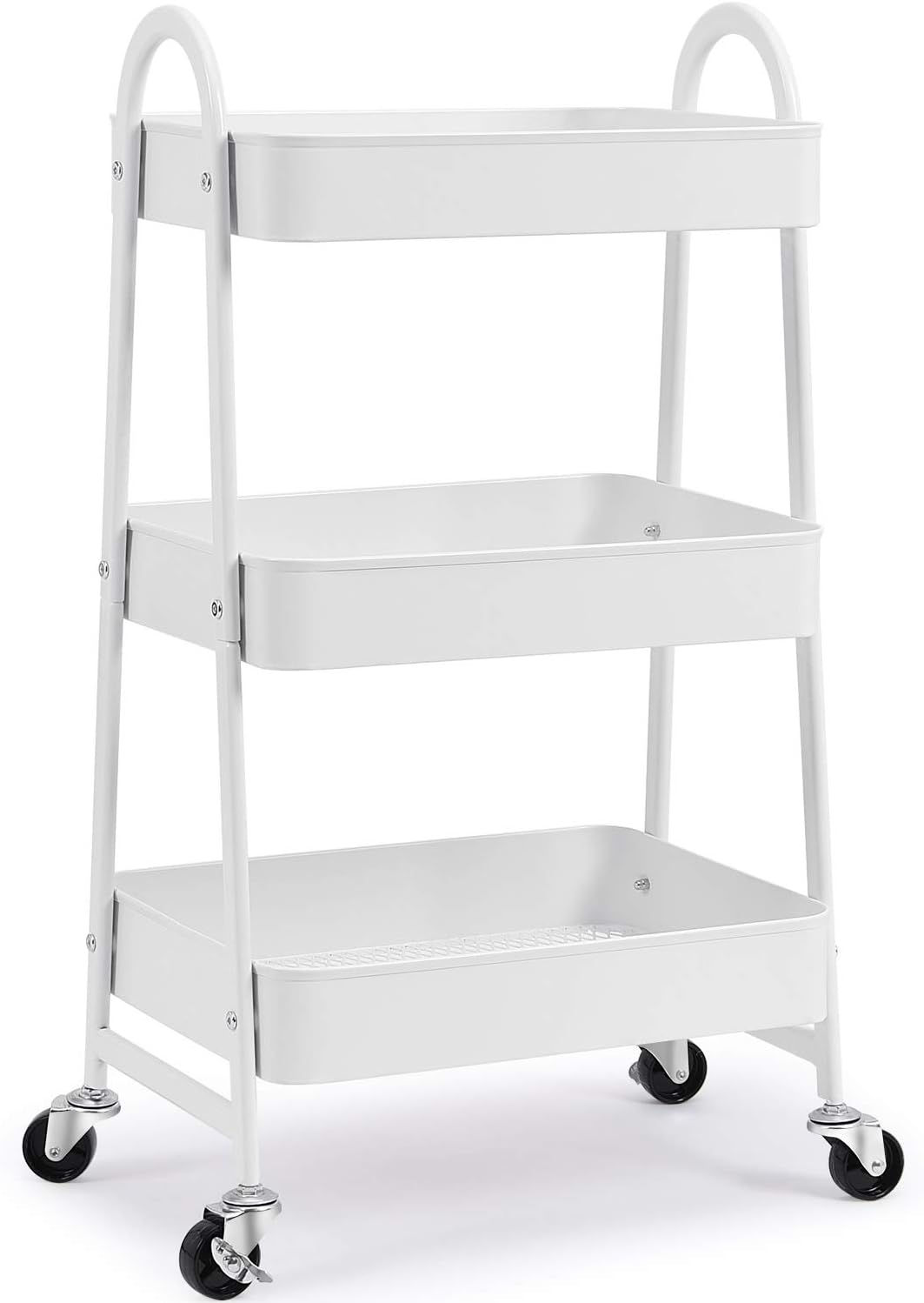 3-Tier Rolling Utility Cart with Metal Wheels White R3591