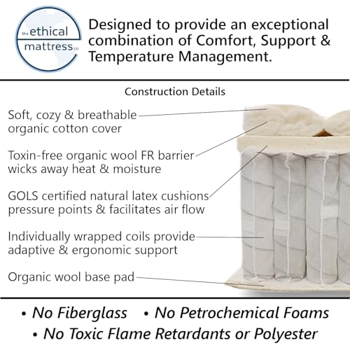 10" Hybrid Mattress with Organic Cotton, Wool, Latex & Pocketed Coils - Queen Size V9152