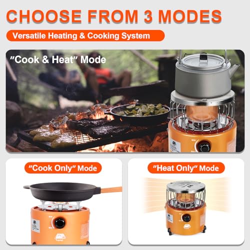 2 in 1 Portable Propane Heater and Stove, Outdoor Camping Liquefied Gas Stove, Orange I206082
