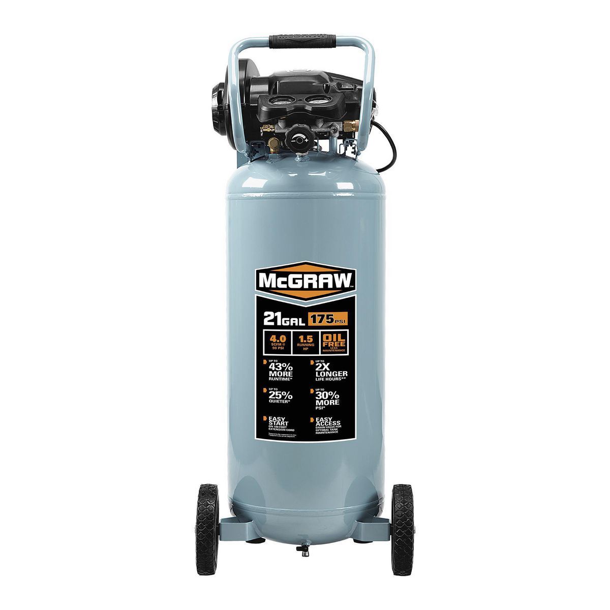 21 Gallon 175 PSI Oil-Free Vertical Air Compressor O3906