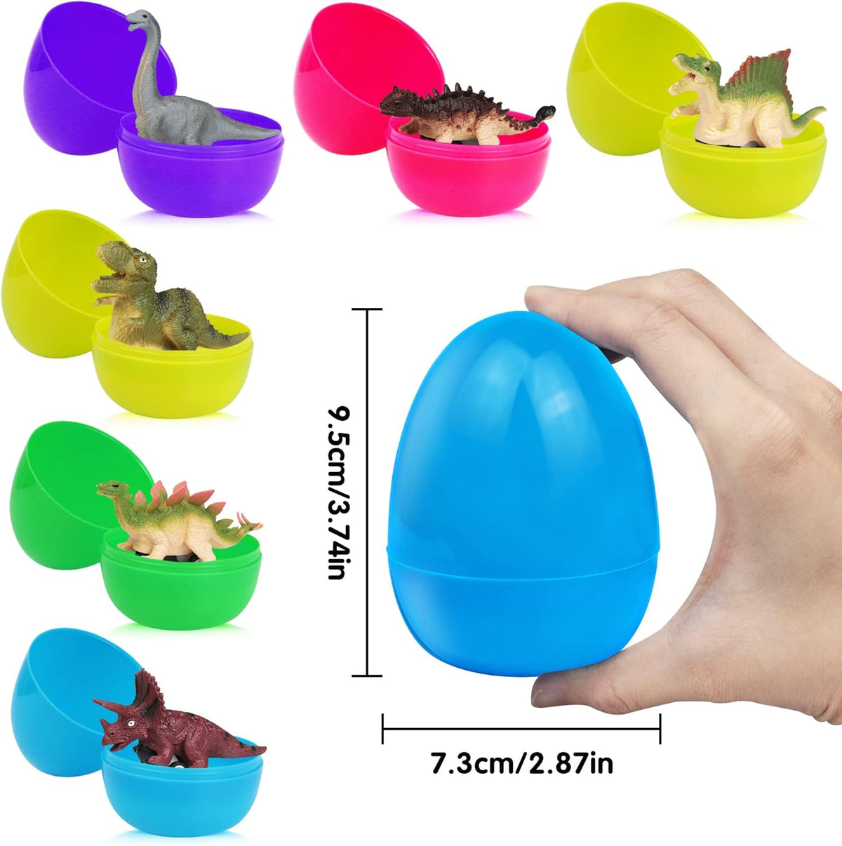 6 Pack Jumbo Prefilled Easter Eggs with Dinosaur Pull Back Cars Toys P223