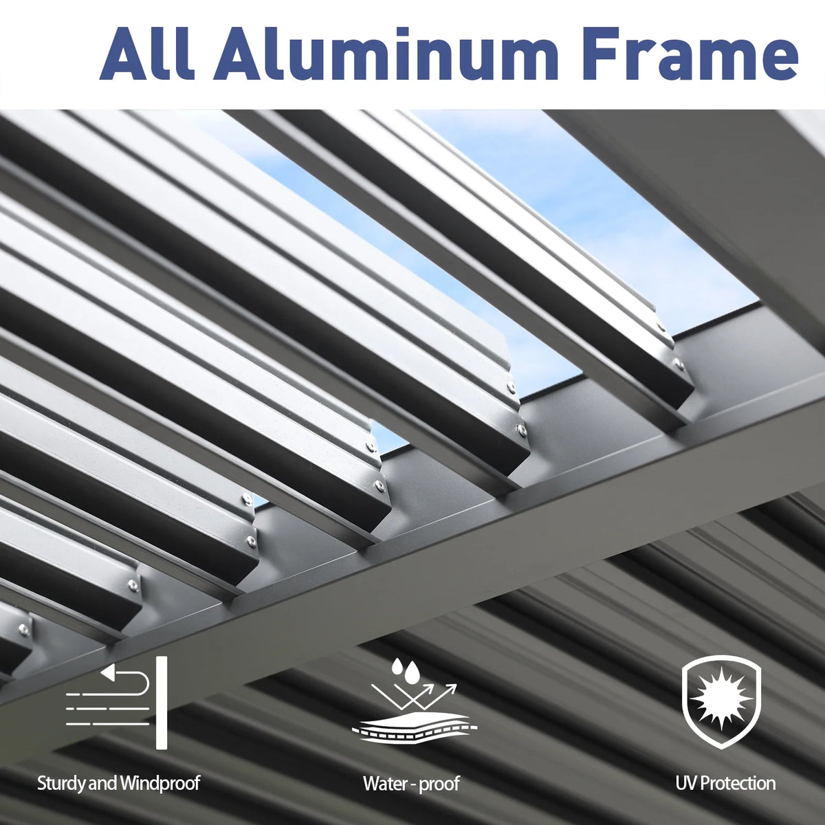 13 x 10 ft. Outdoor Aluminum Louvered Pergola Waterproof Gazebo with 2 Adjustable Rainproof Panels - Dark Gray Y166