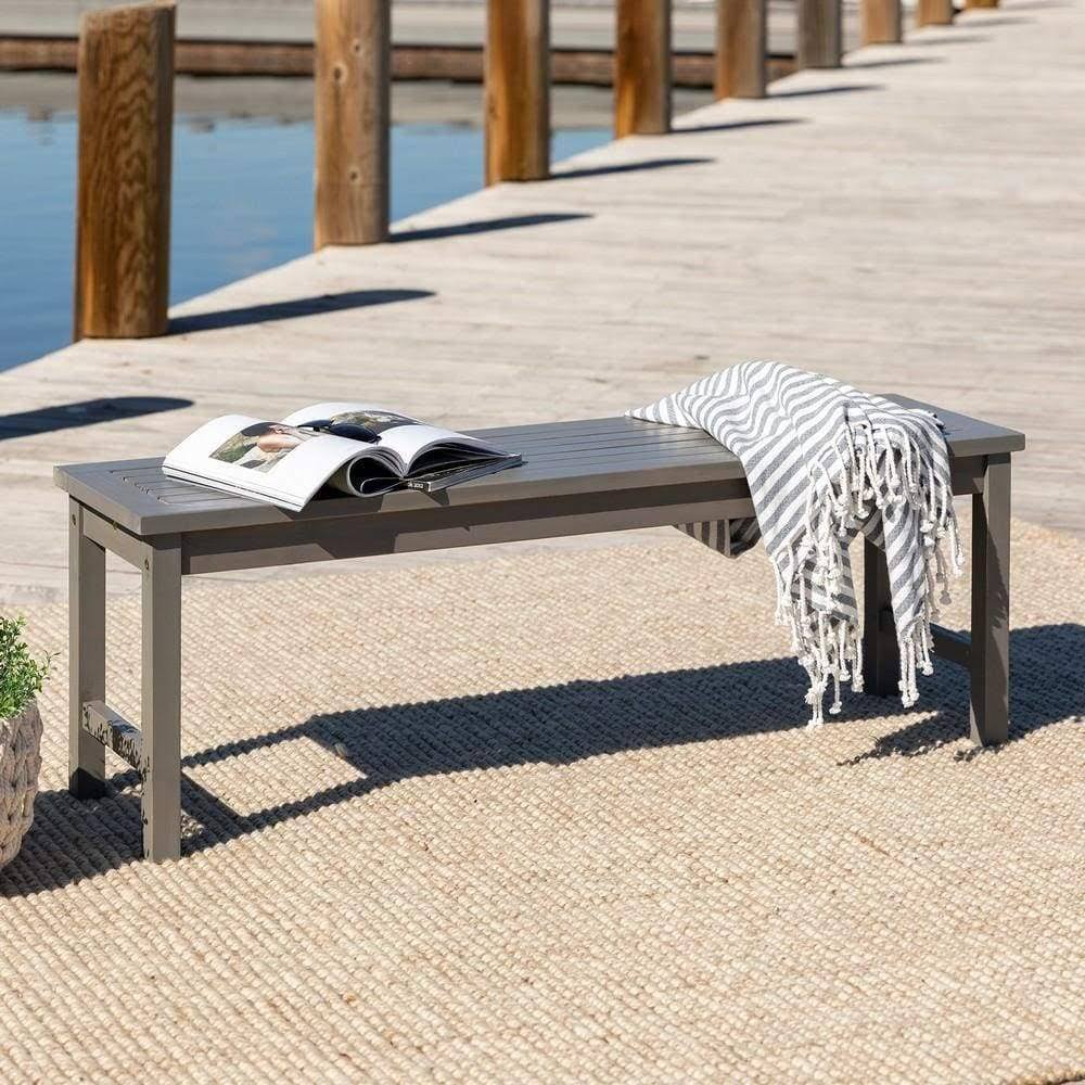 Gray Wash Solid Acacia Wood Patio Dining Bench R484
