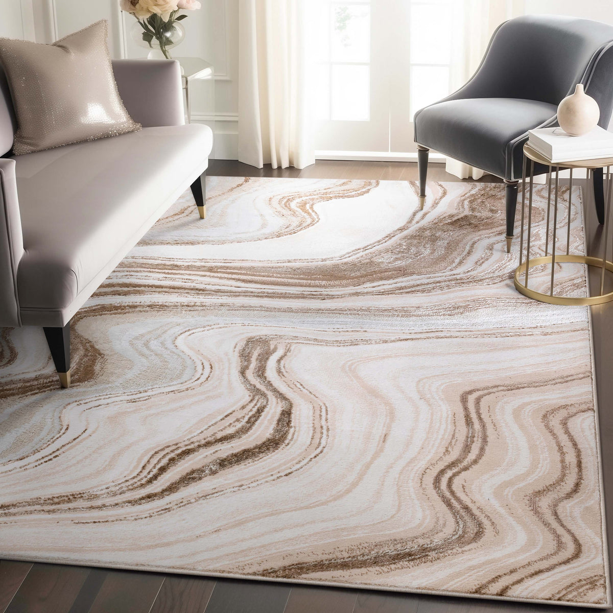 7'10" x 9'10" Ivory Abstract Area Rug B5096