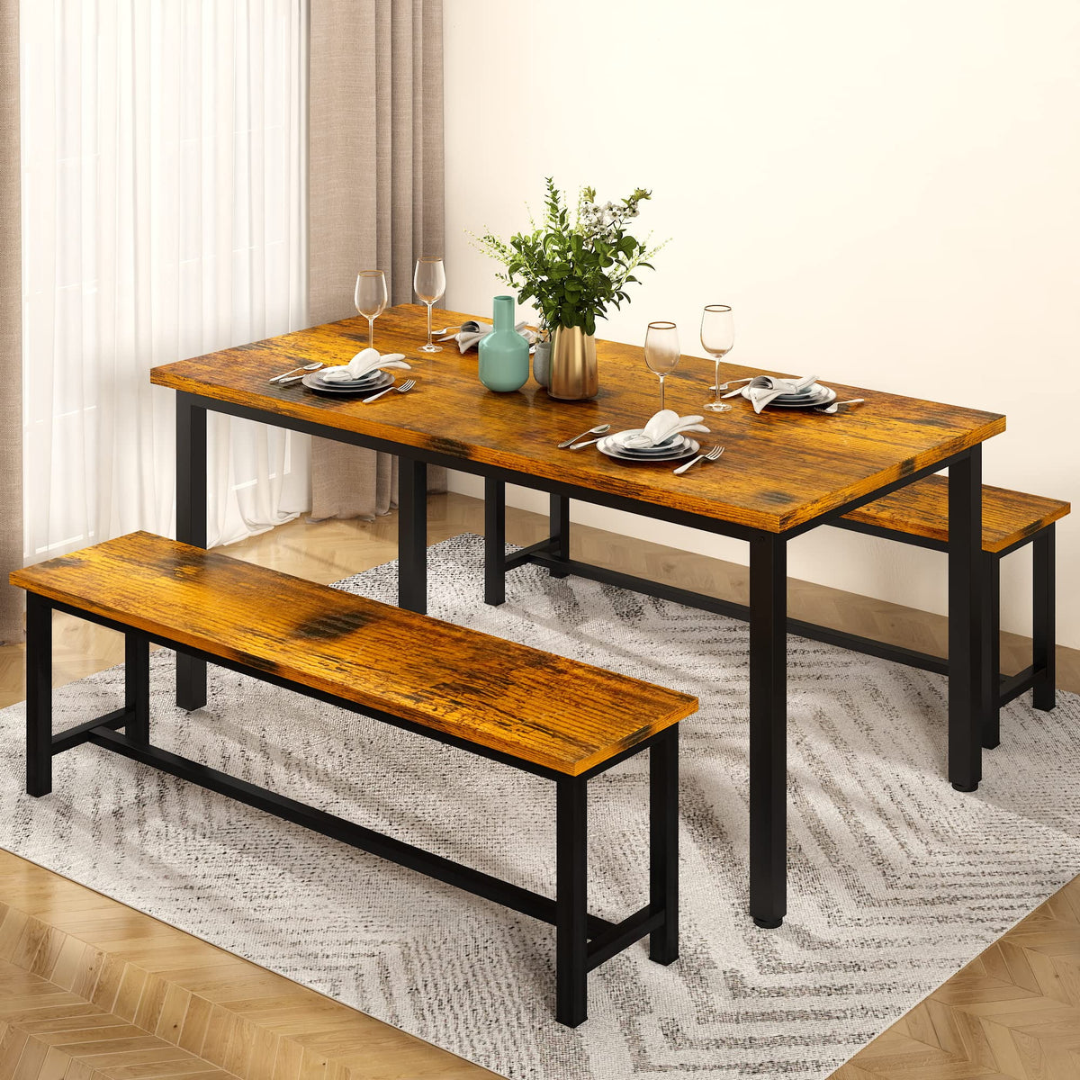 Dining Table Set with Two Benches N978