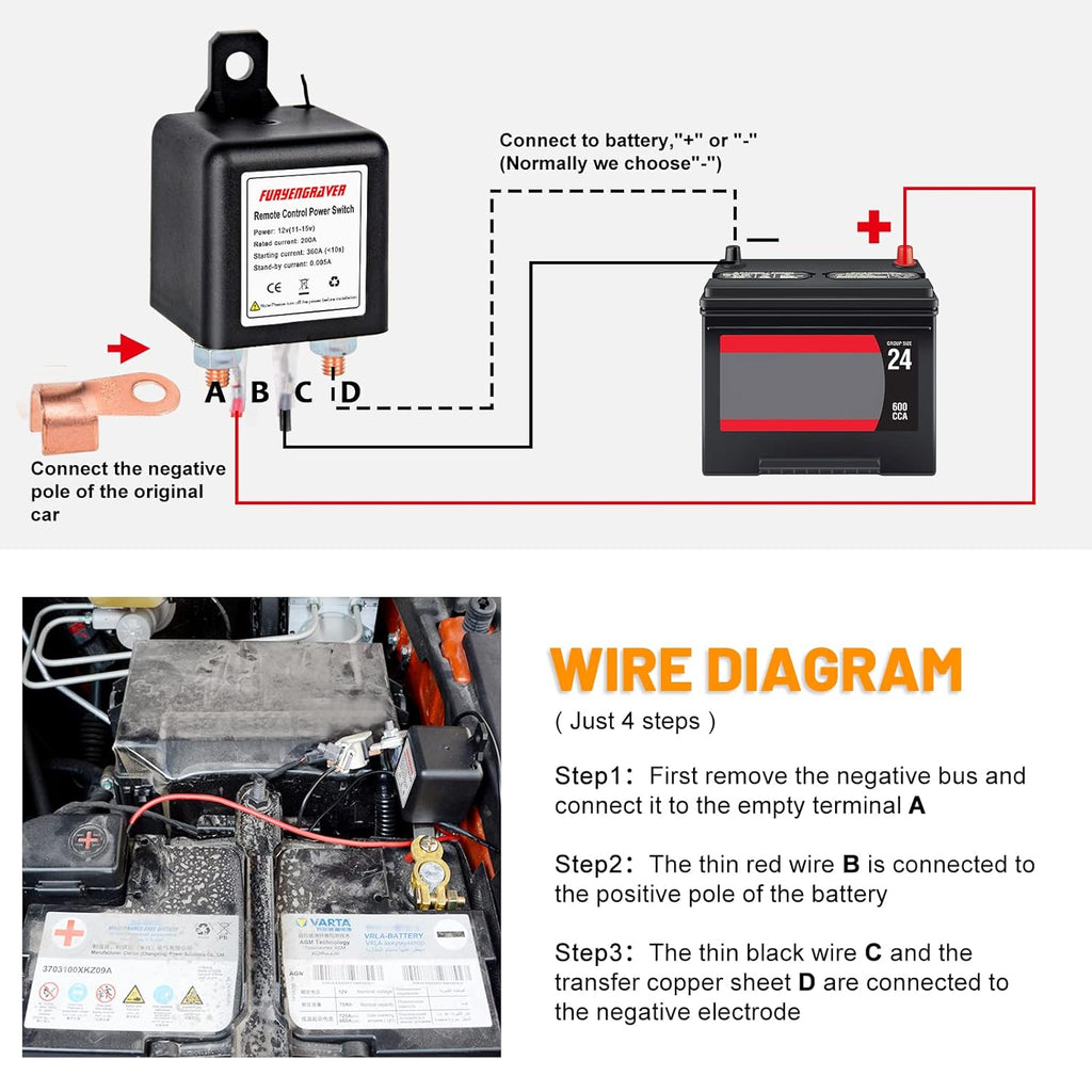 DC12V 200A Remote Control Battery Disconnect Switch with 2 Keys P83731