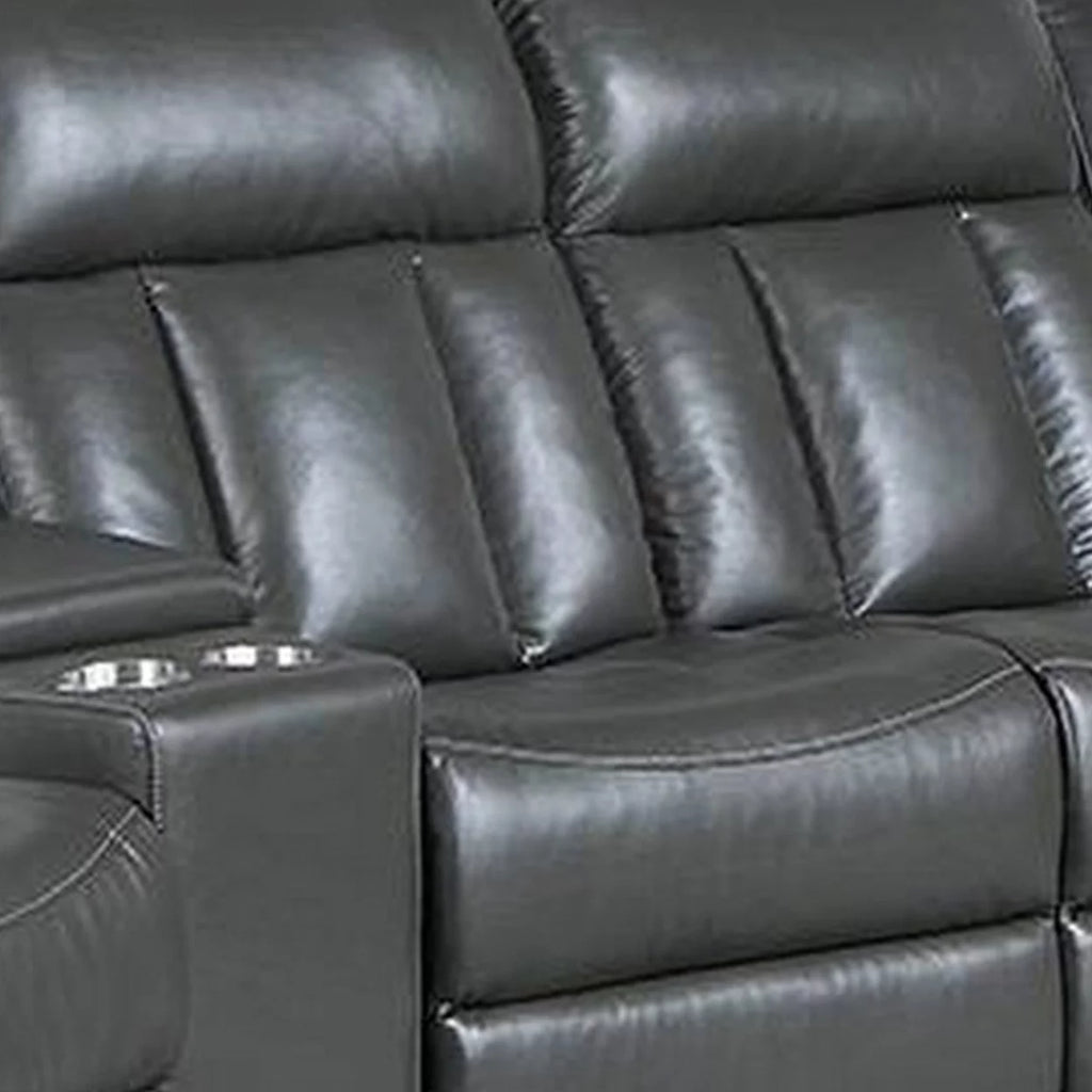 5 Piece Power Recliner Sectional Sofa Set Gray Faux Leather V183