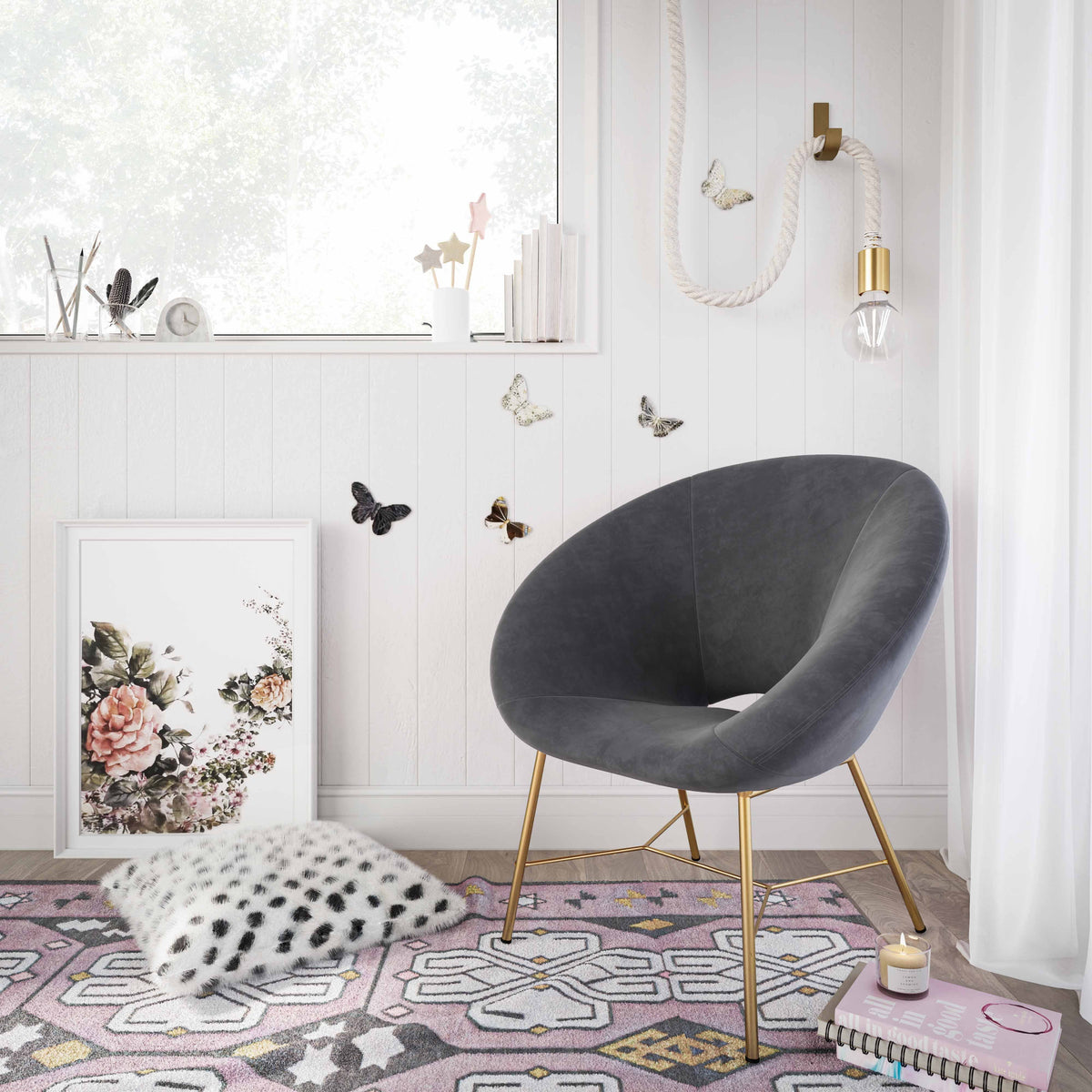 Grey Velvet Chair Z738