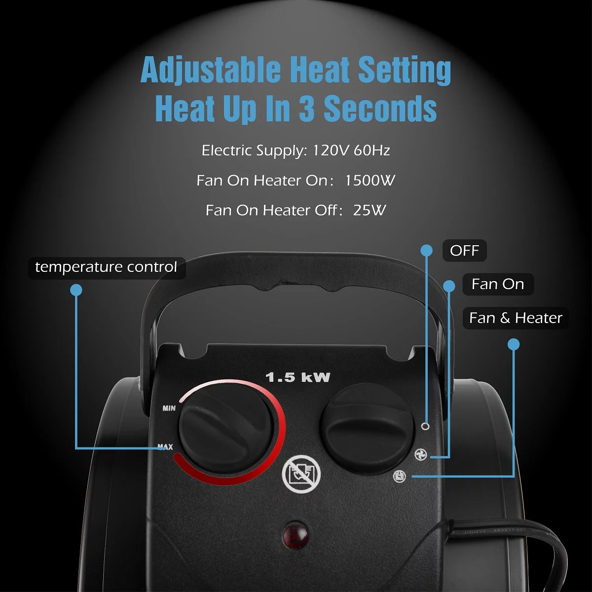 Black Electric Heater Fan with Overheat Protection U225096