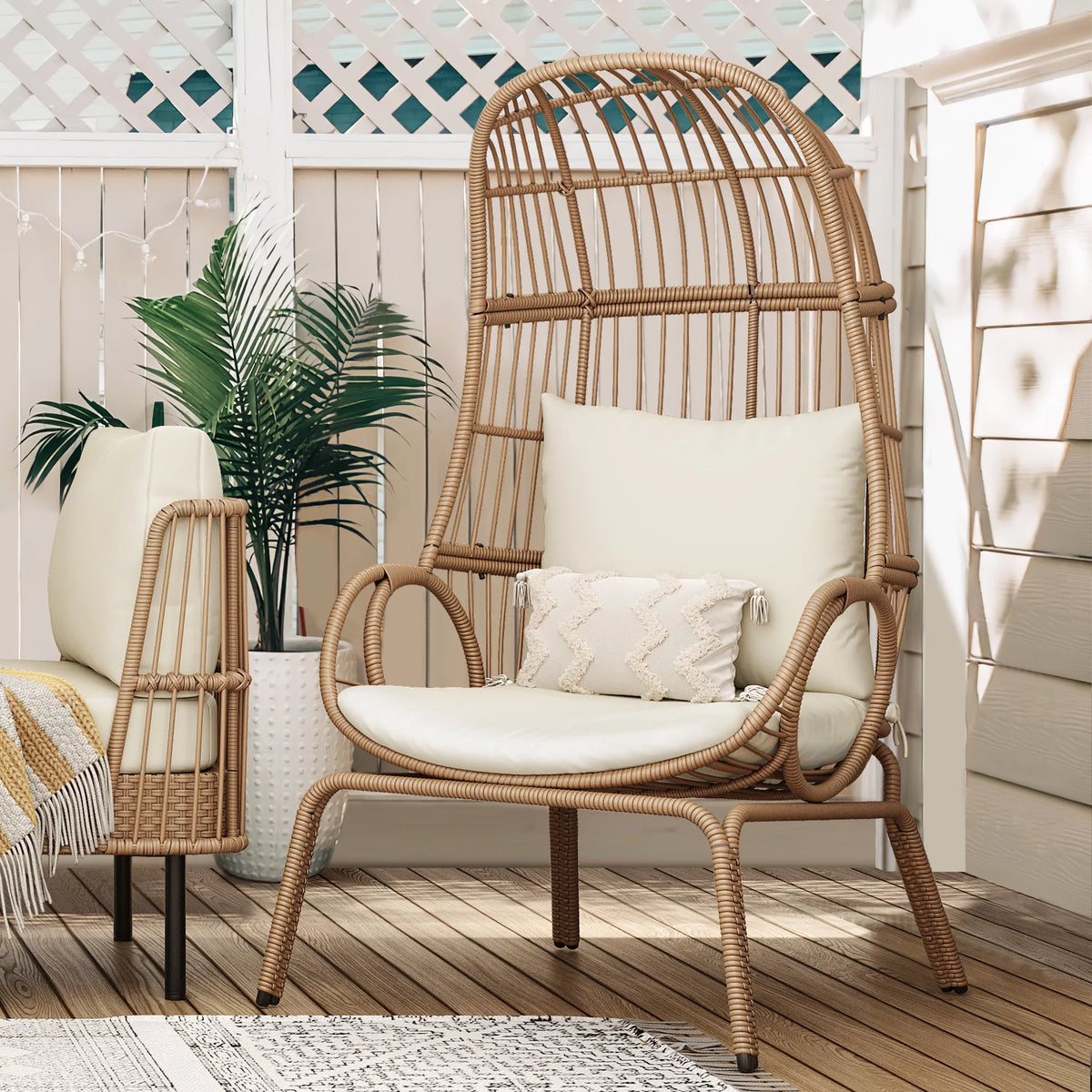 Oversized Wicker Egg Chair with Steel Frame W688