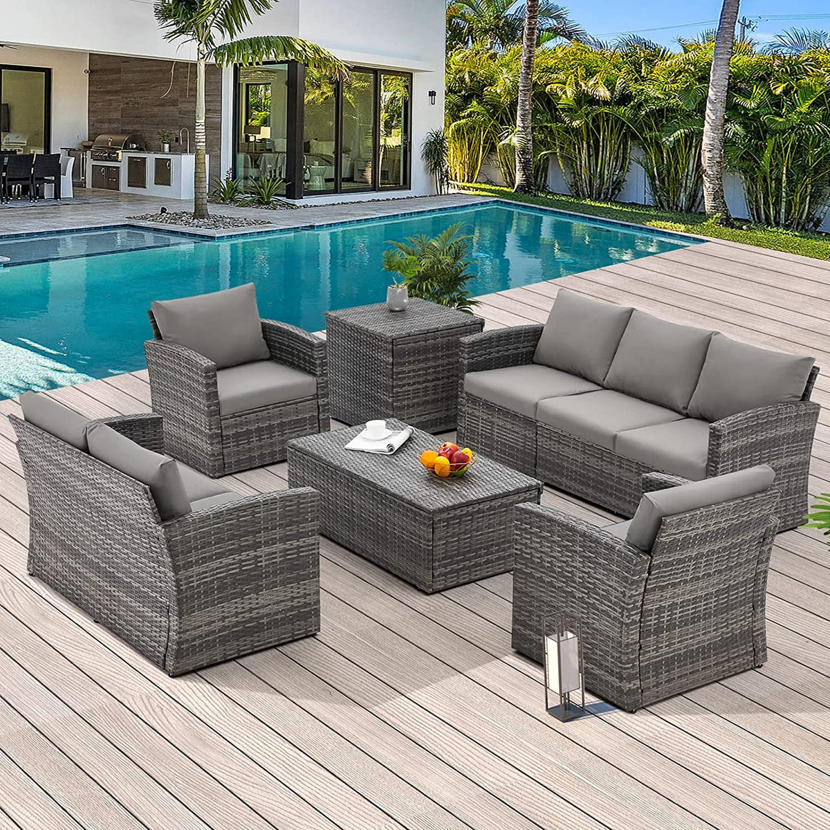 6 Pieces Patio Rattan Wicker Sectional Sofa M1071