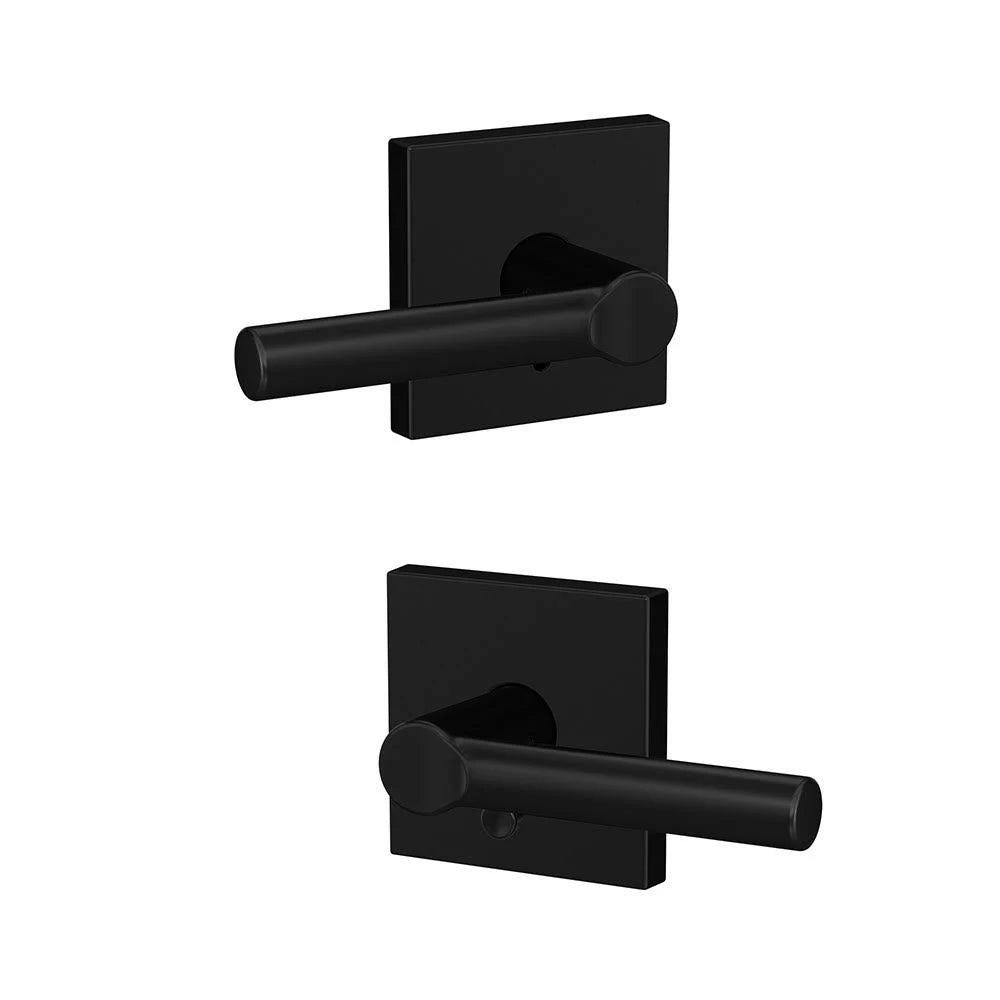 Matte Black Passage and Privacy Lever with Rose C7008