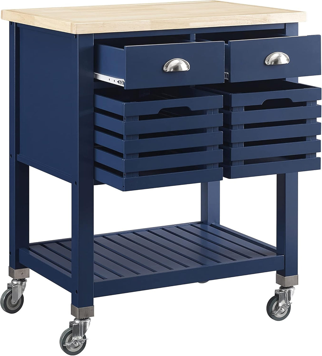 Denim Kitchen Cart with Locking Wheels G93909