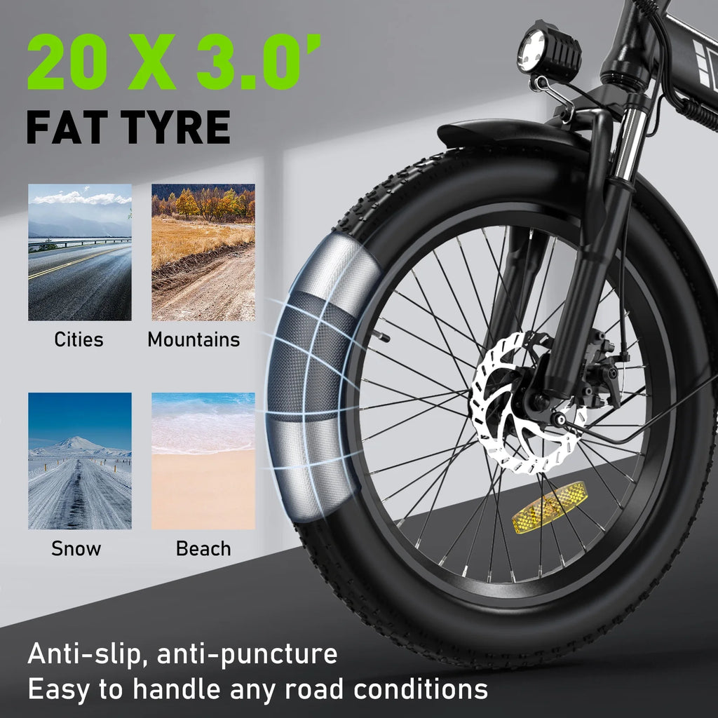 20"x3.0 Fat Tire Electric Bicycle with 500W/36V/12Ah Battery, Shimano 7-Speed B7076