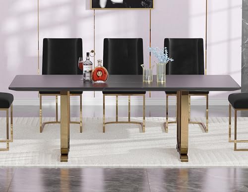 Faux Marble Dining Table with Black Legs Y35820