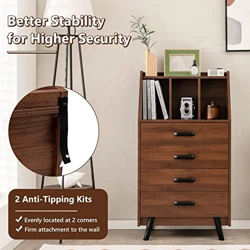 4 Drawer Wood Dresser with Bookshelf Q426
