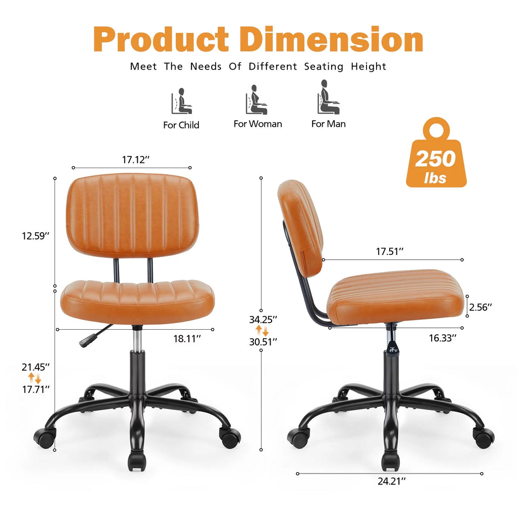 Brown PU Leather Low Back Task Chair with Wheels O84345