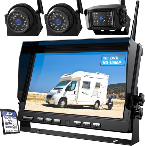 1080P Wireless Backup Camera System with 10 Inch DVR 4 Split Monitor V46994