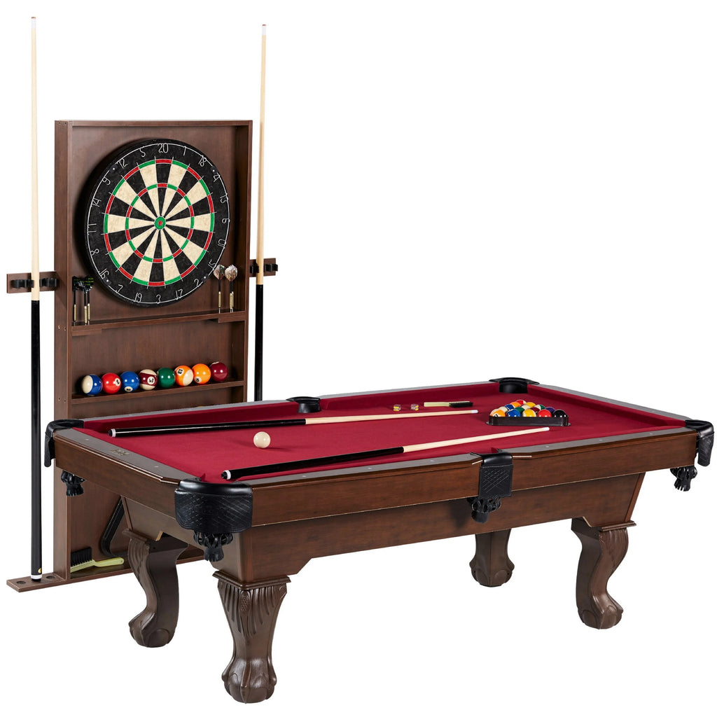 Burgundy Pool Table with Cue Rack and Dartboard Set K576915