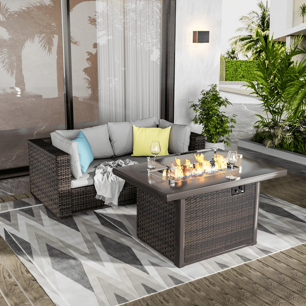 11 PCS Black Wicker Patio Furniture Set with Fire Pit Table J311