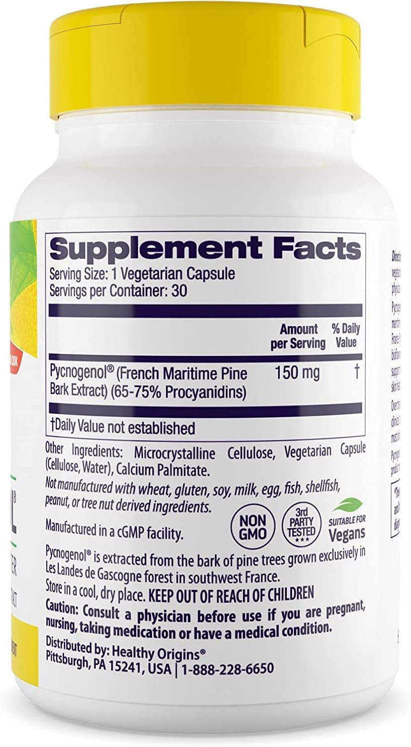 Pycnogenol 150 mg Pine Bark Extract Supplement 30 Veggie Caps P438651