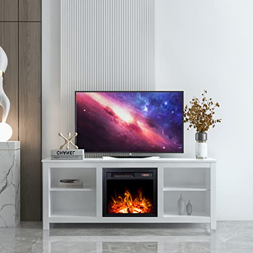 White 4 Cubby Electric Fireplace TV Stand I60465
