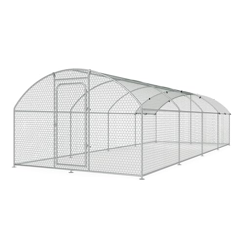 Large Metal Chicken Coop Walk-in Poultry Cage Chicken Run Pen Dog Kennel with Waterproof and Anti-Ultraviolet Cover (9.8' L x 19.7' W x 6.4' H) S2914