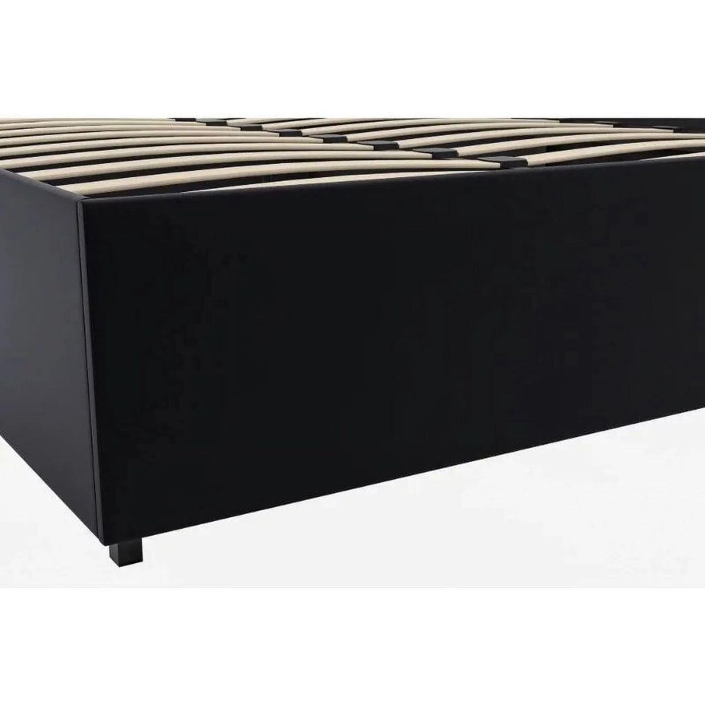 Queen Black Faux Leather Platform Bed with Storage W512