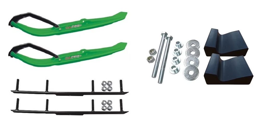 Green MTX Snowmobile Skis with 4" Round Bars Complete Kit N3767