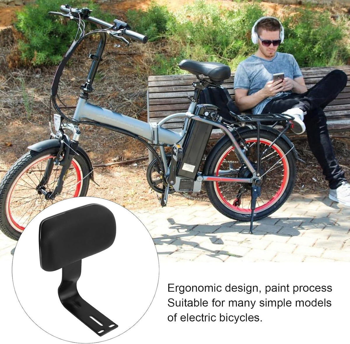 Black Electric Bicycle Rear Passenger Seat Backrest with Metal Support U1325