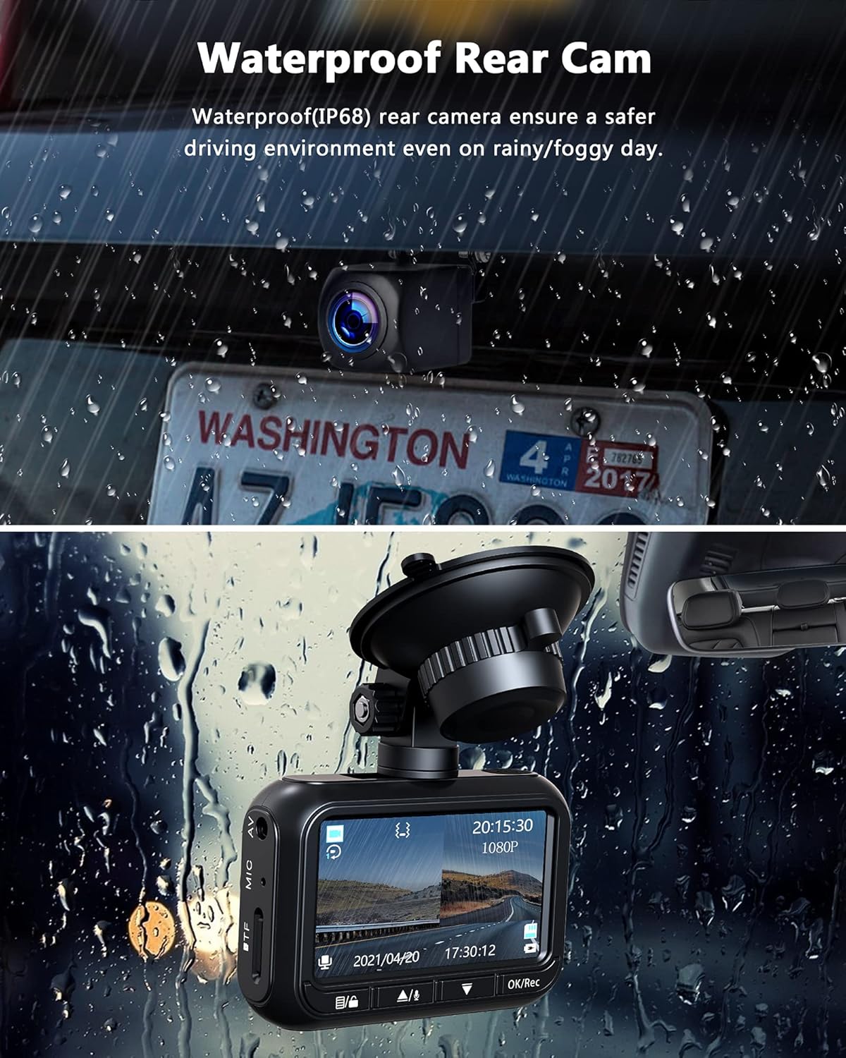 1080P Full HD Dual Dash Cam Front and Rear with Waterproof Backup Cam G534