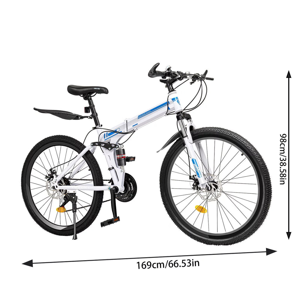 26 Mountain Folding Bike 21-Speed High-Carbon Steel Bicycle with Dual Disc-Brake J16157
