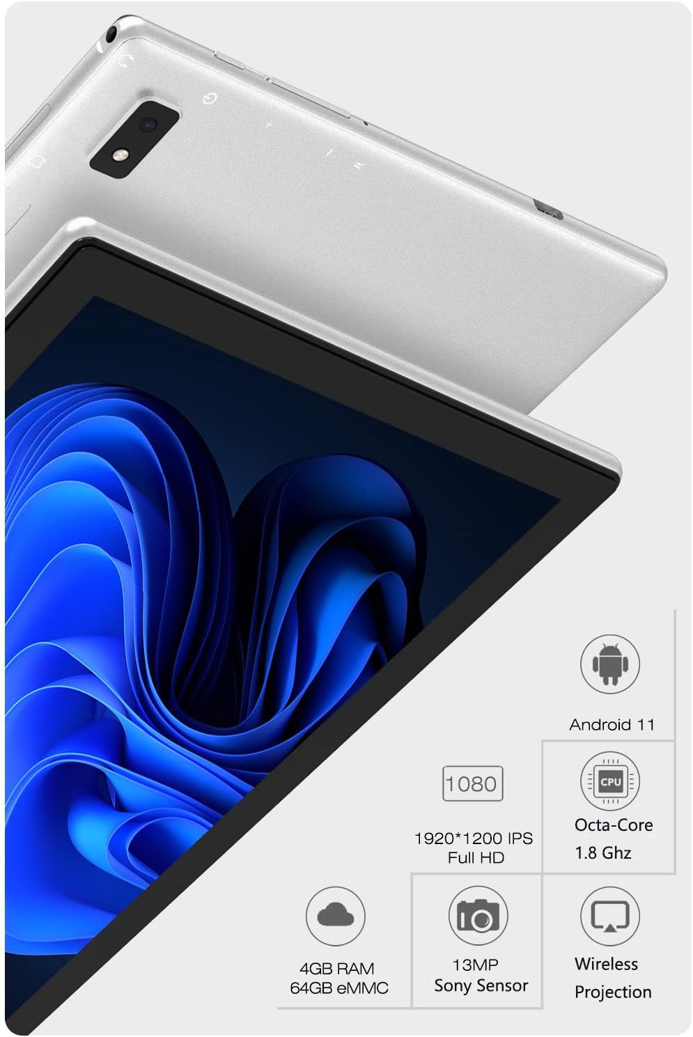 10.1-inch Android 11.0 Tablet, 4GB RAM 64GB ROM, Metal Body N6313