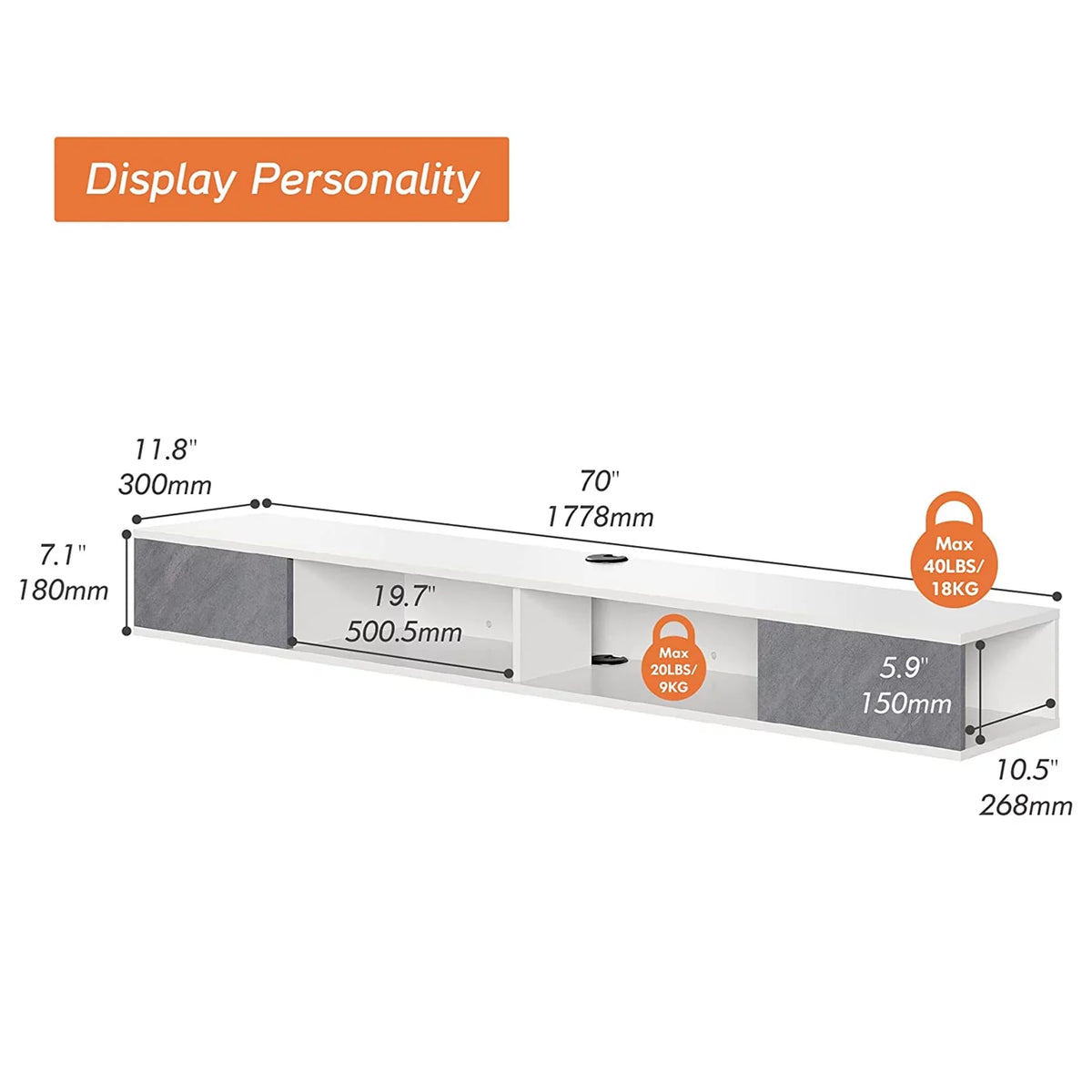 70 inch Floating TV Shelf with LED Light X196