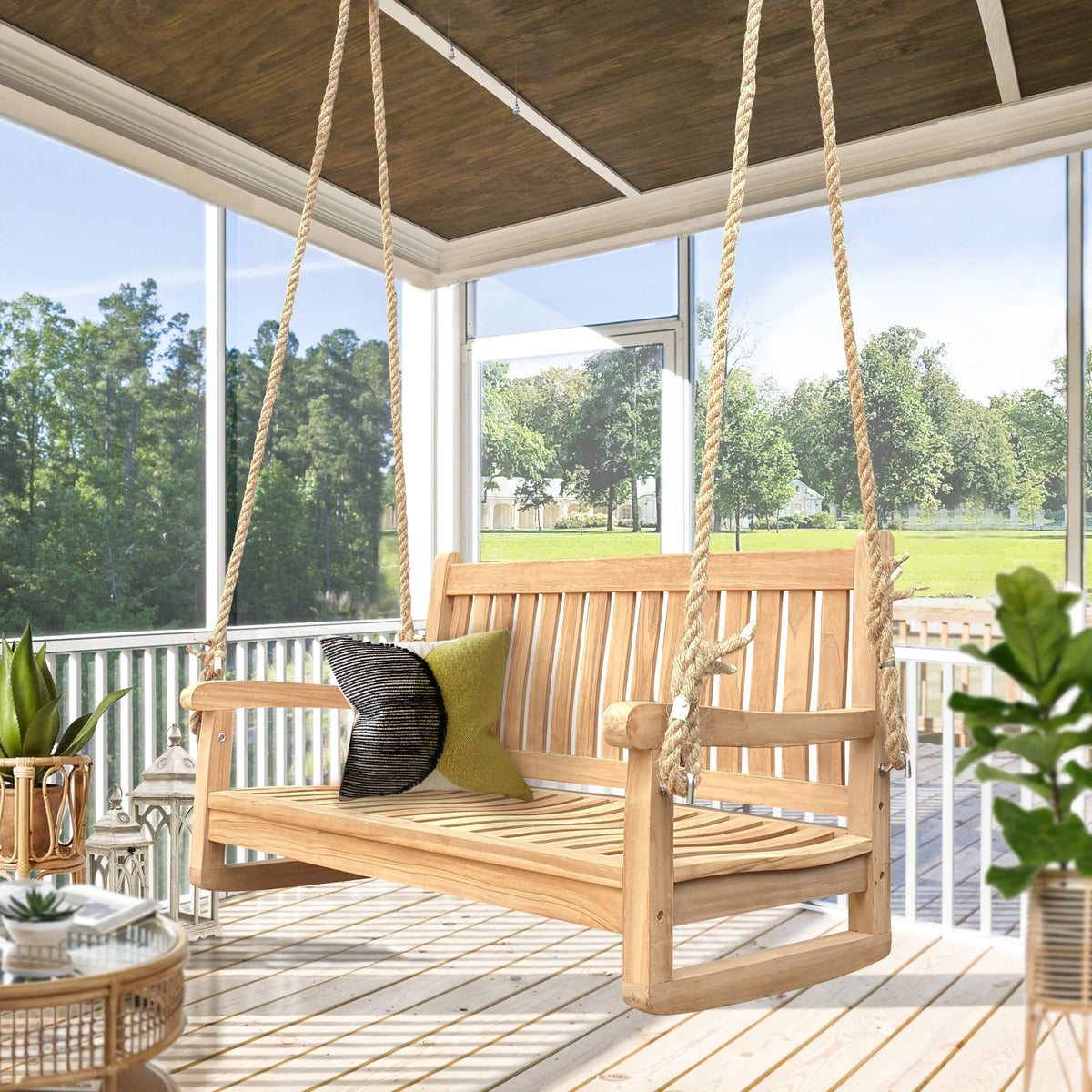 Teak Wood Double Outdoor Patio Swing X5569