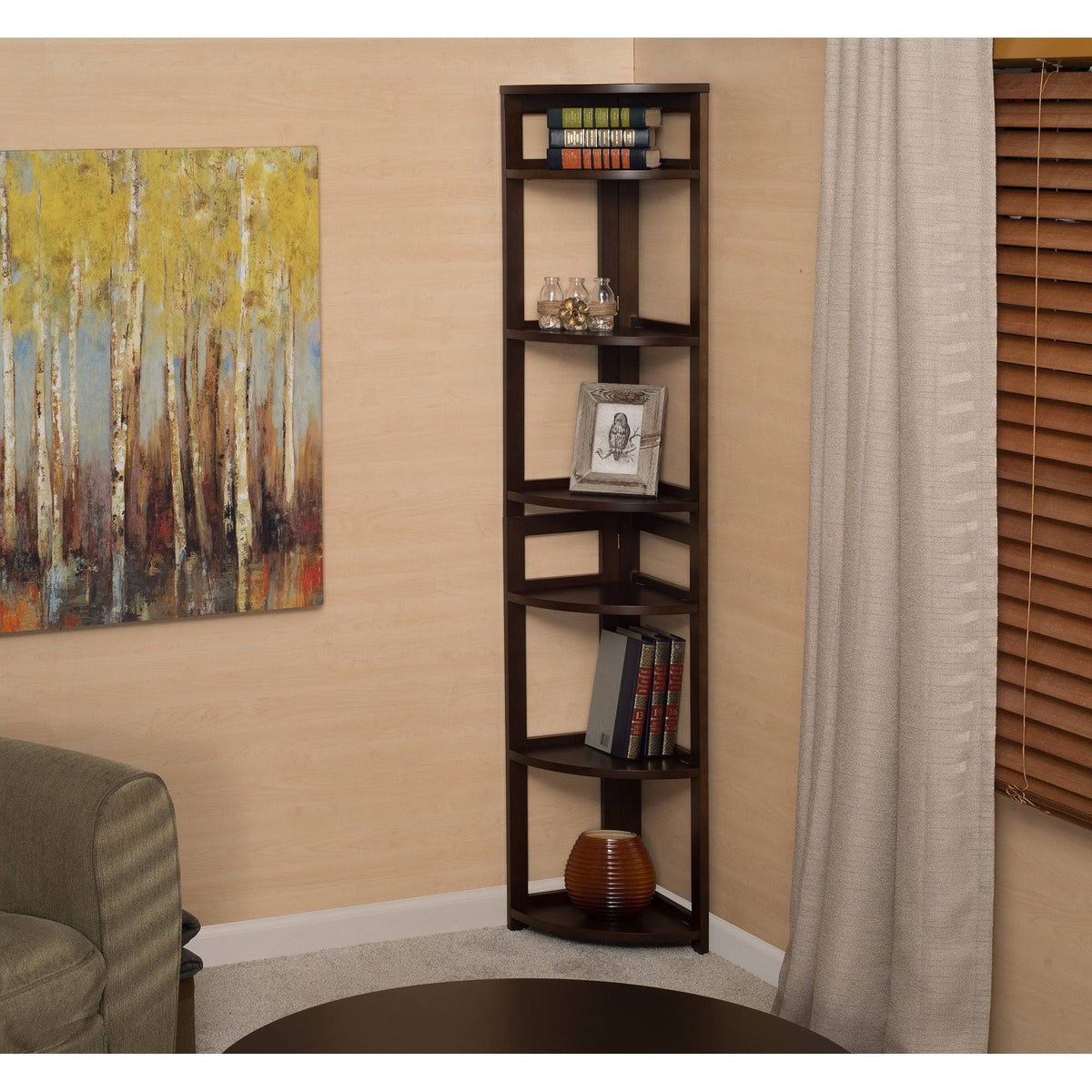 Mocha Walnut High Corner Folding Bookcase R7817
