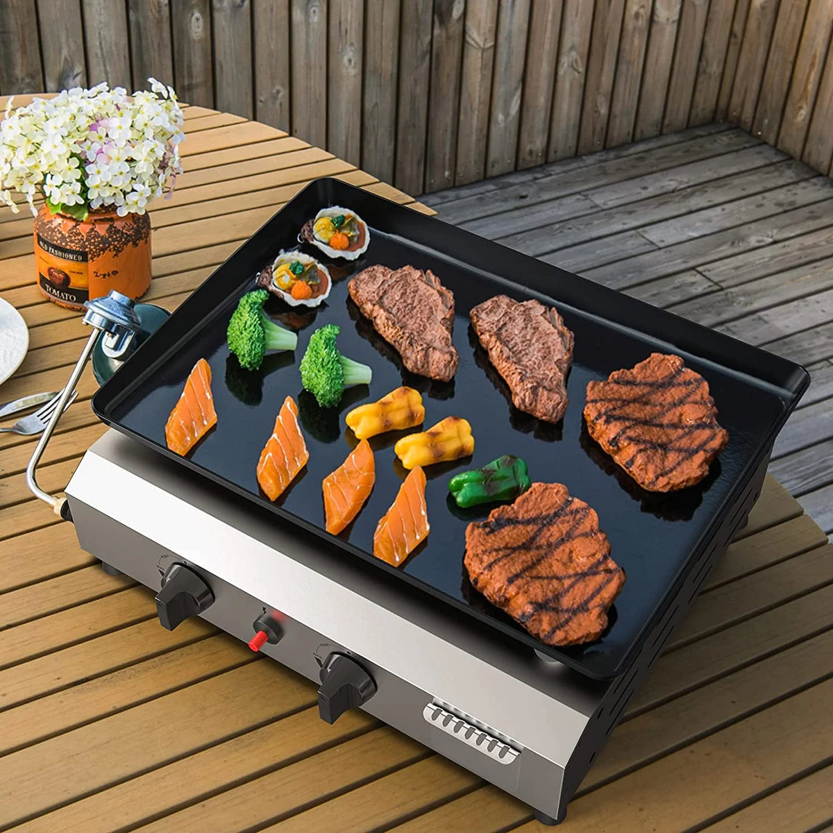 3 Burner Propane Gas Griddle with Side Shelves B5751