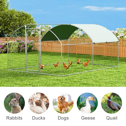 Large Metal Chicken Coop Walk-in Poultry Cage Chicken Run Pen Dog Kennel with Waterproof and Anti-Ultraviolet Cover (9.8' L x 19.7' W x 6.4' H) S2914