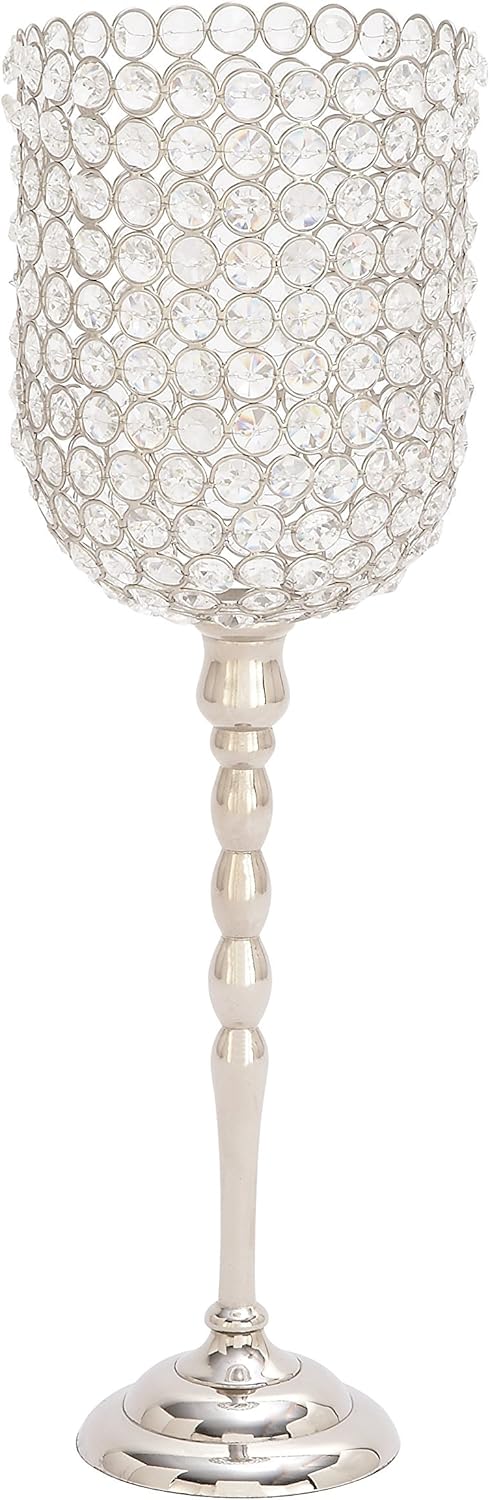 Studded Aluminum Bell-Shaped Candle Holder, Silver/Clear A4570
